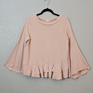 Altar'd State Light Pink/Peach Bell Sleeve Ruffle Blouse Womens Large